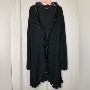 Bellissima Long Length Cardigan Faux Leather Ruffle Trim Medium Weight Knit